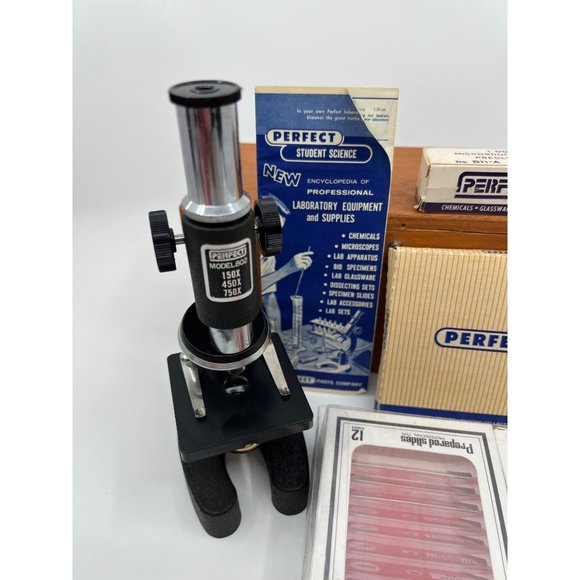 Vintage Perfect 802 Turret Microscope Set with 48 Slides - Picture 1 of 3